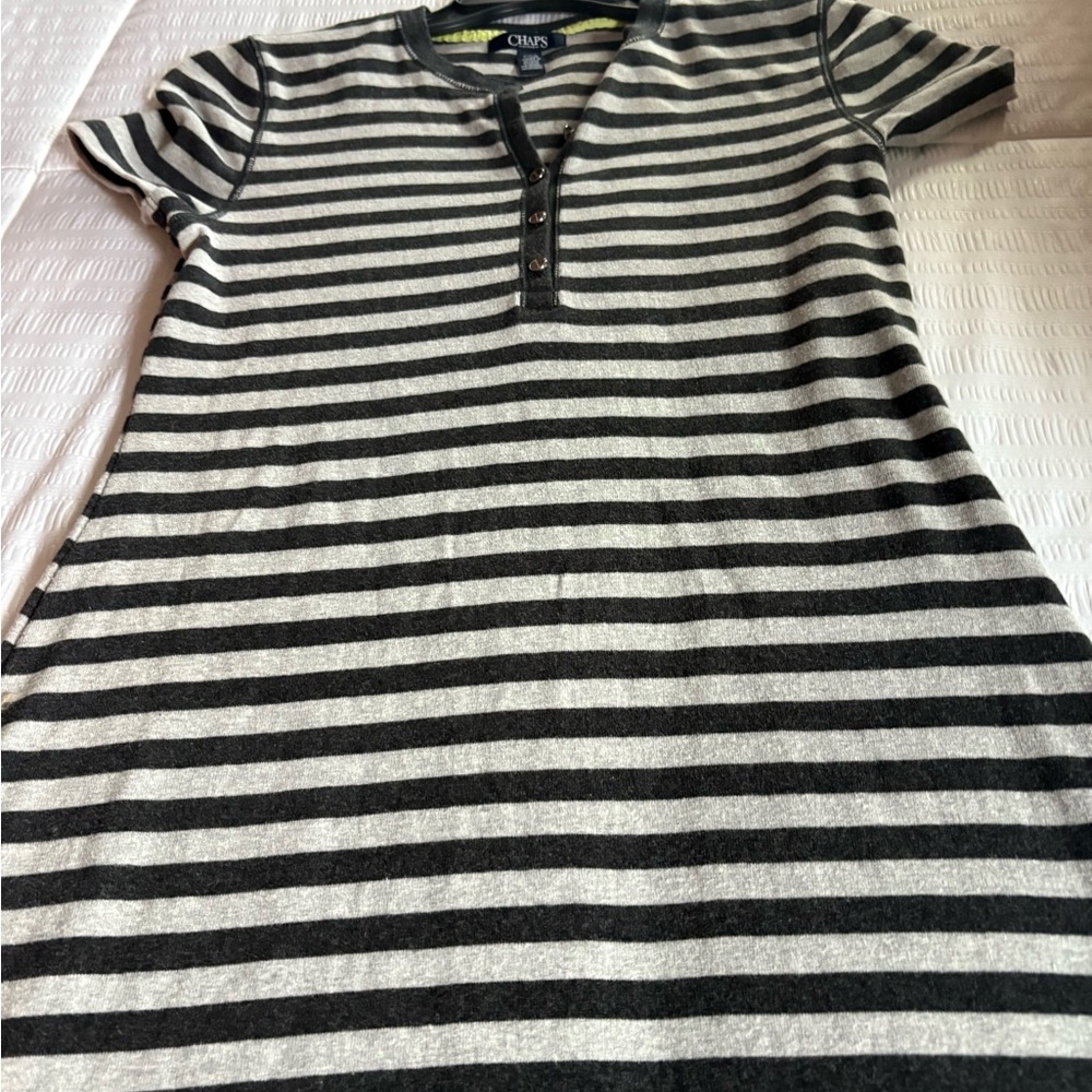 Chaps Black and Gray Striped Tee